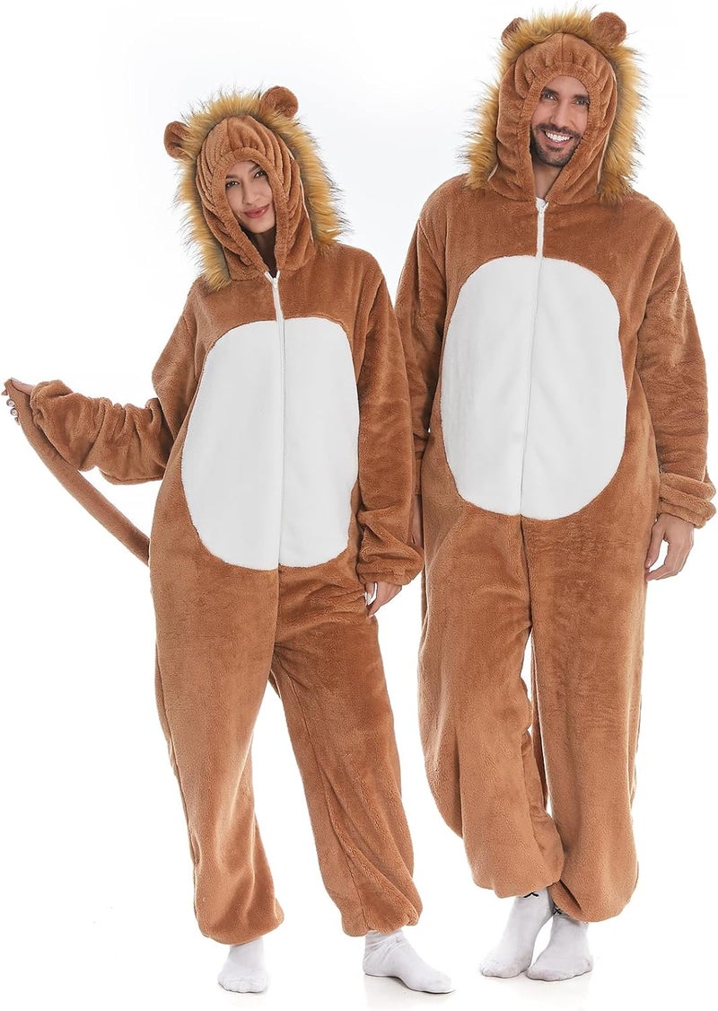 HSCTEK Luxury Double-sided Flannel Fleece Adult Lion Onesies with Hoodie - Image 1
